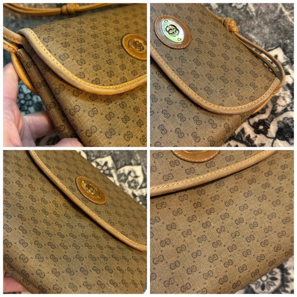 Gucci AUTHENTIC Vintage Tan Micro GG Monogram Small Crossbody Bag Purse - Picture 6 of 16